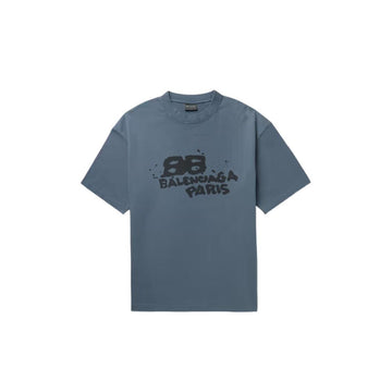 Balenciaga Men's Hand Drawn BB Icon Medium Fit Vintage T-Shirt Black/Blue