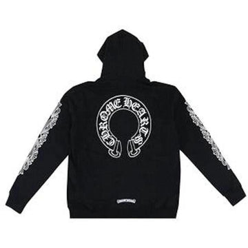 Chrome Hearts Horseshoe Floral Cross Sleeve Zip Up Hoodie Black/White - Lightly Worn