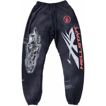 Hellstar Airbrushed Skull Closed Elastic Bottom Sweatpants Midnight Dye Black