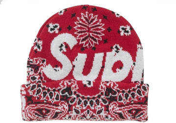 Supreme Bandana Big Logo Beanie Red