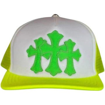 Chrome Hearts Cemetery Cross Trucker Hat Neon Yellow