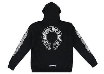 Chrome Hearts Horseshoe Therma-Lined Floral Cross Sleeve Zip Up Hoodie Black/White