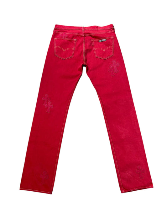 Chrome Hearts Levi 16 Patch Jeans "Red" - Lightly Worn