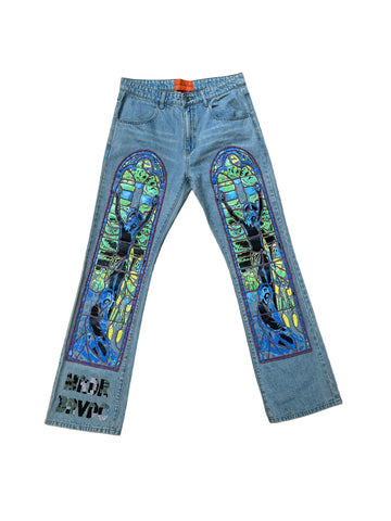 Who Decides War Painted Beaded Denim Jeans