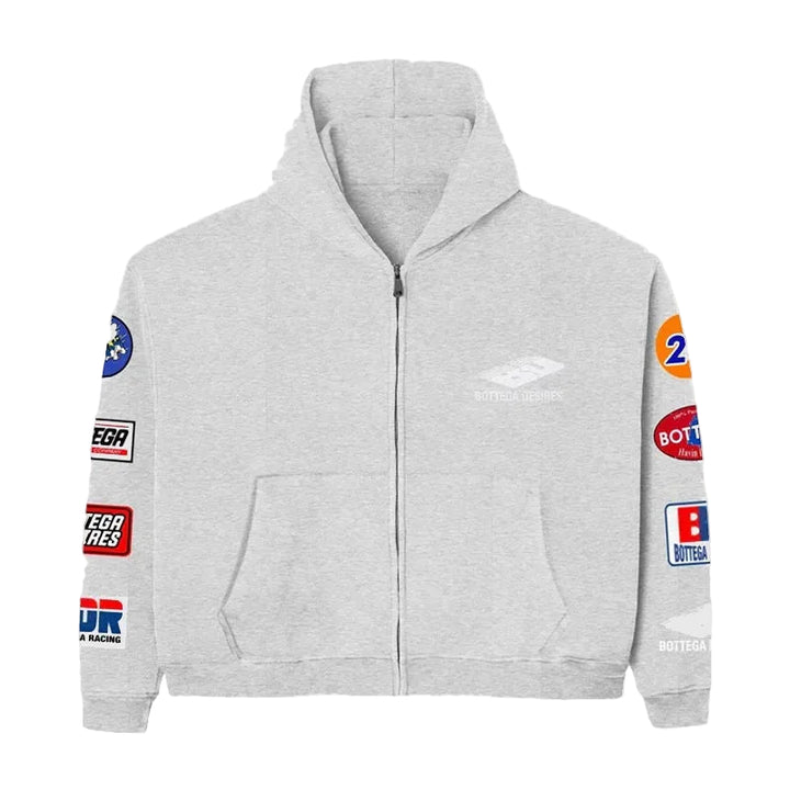 Bottega Desires Patch Zip-Up Hoodie Grey