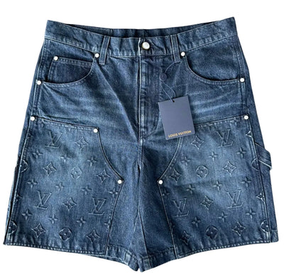 Louis Vuitton Monogram Carpenter Denim Shorts Blue - Lightly Worn