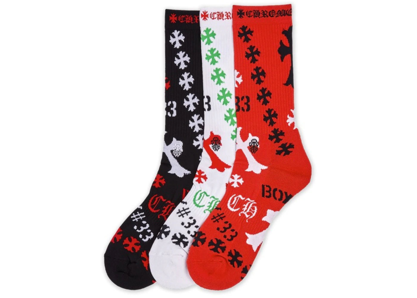 Chrome Hearts Single Stencil Sock Pair "Black/White/Red"