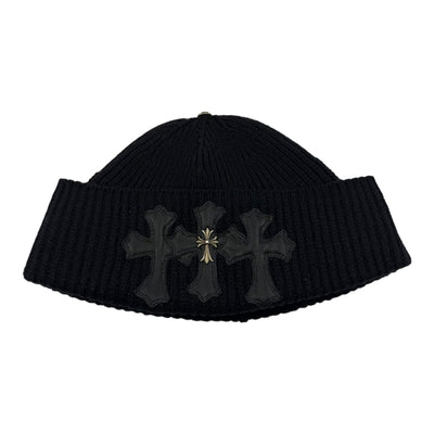 Chrome Hearts Cross 3 Cemetery Cross Patch Beanie Cap Black