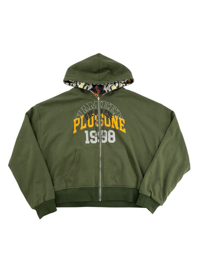 Plus One x Vamee Reversible Zip Up Hoodie Green - Lightly Worn