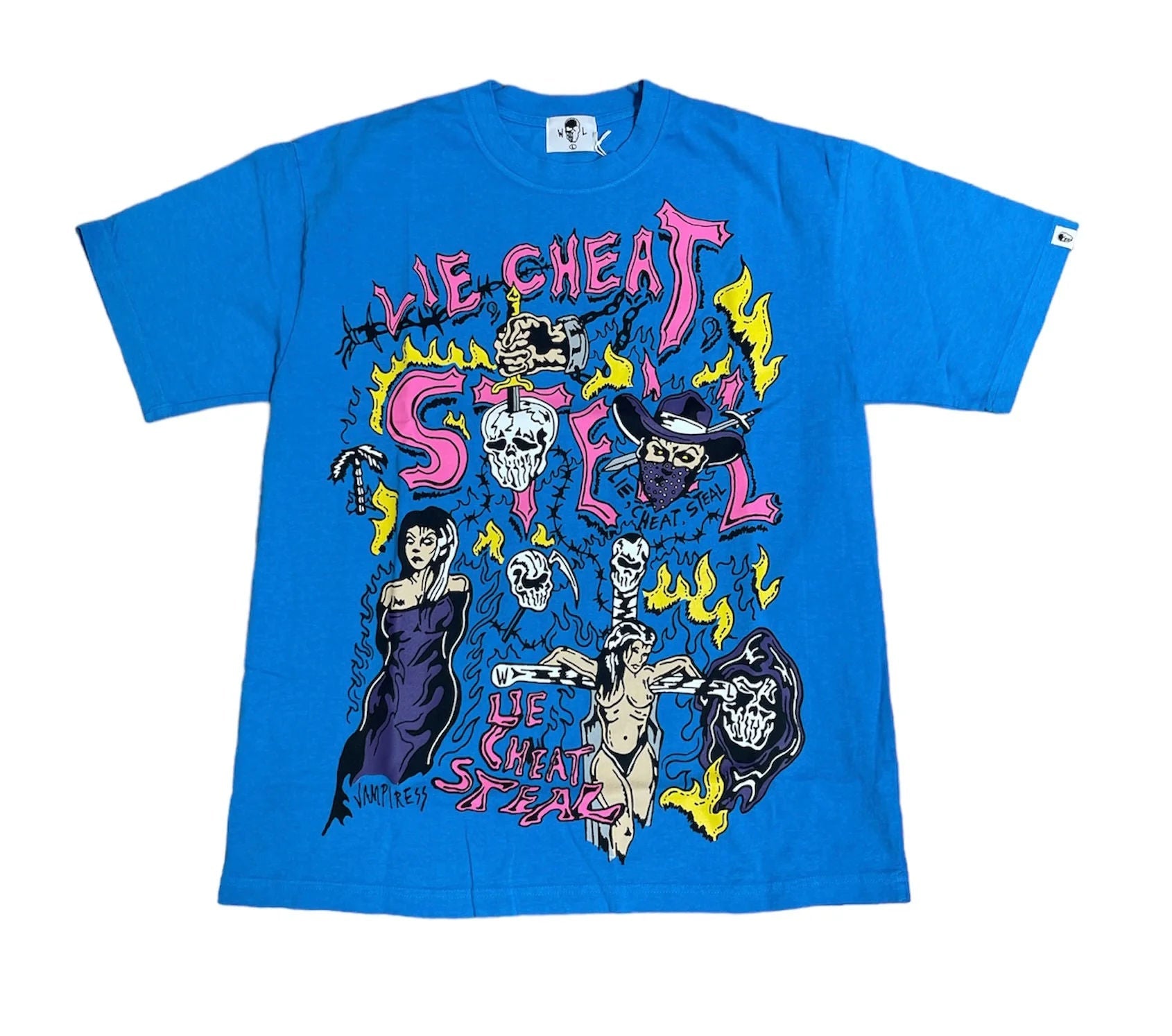Warren Lotas Lie Cheat Steal Tee &quot;Electric Blue&quot;