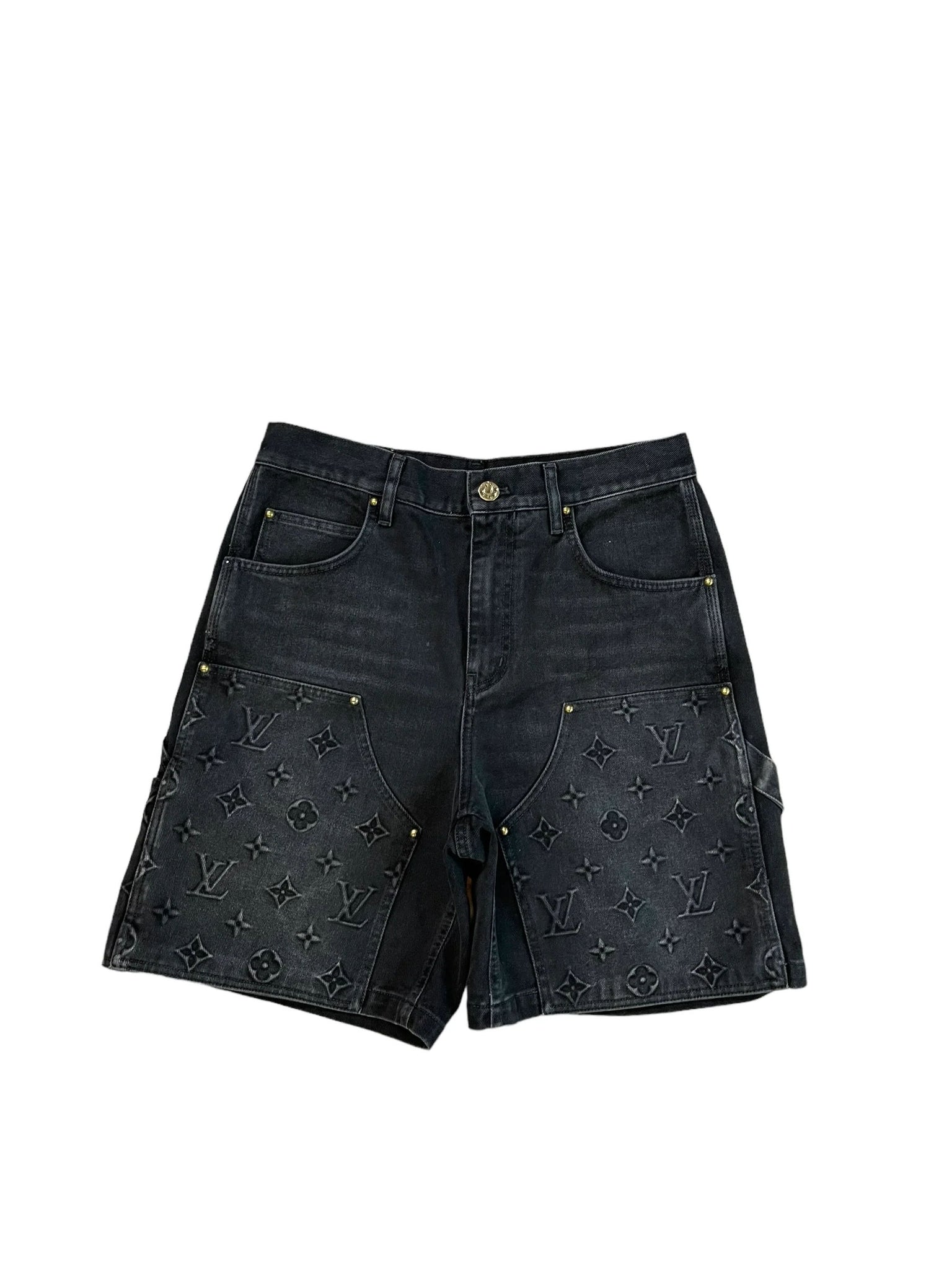 Louis Vuitton Monogram Print Denim Carpenter Shorts "Washed Black"