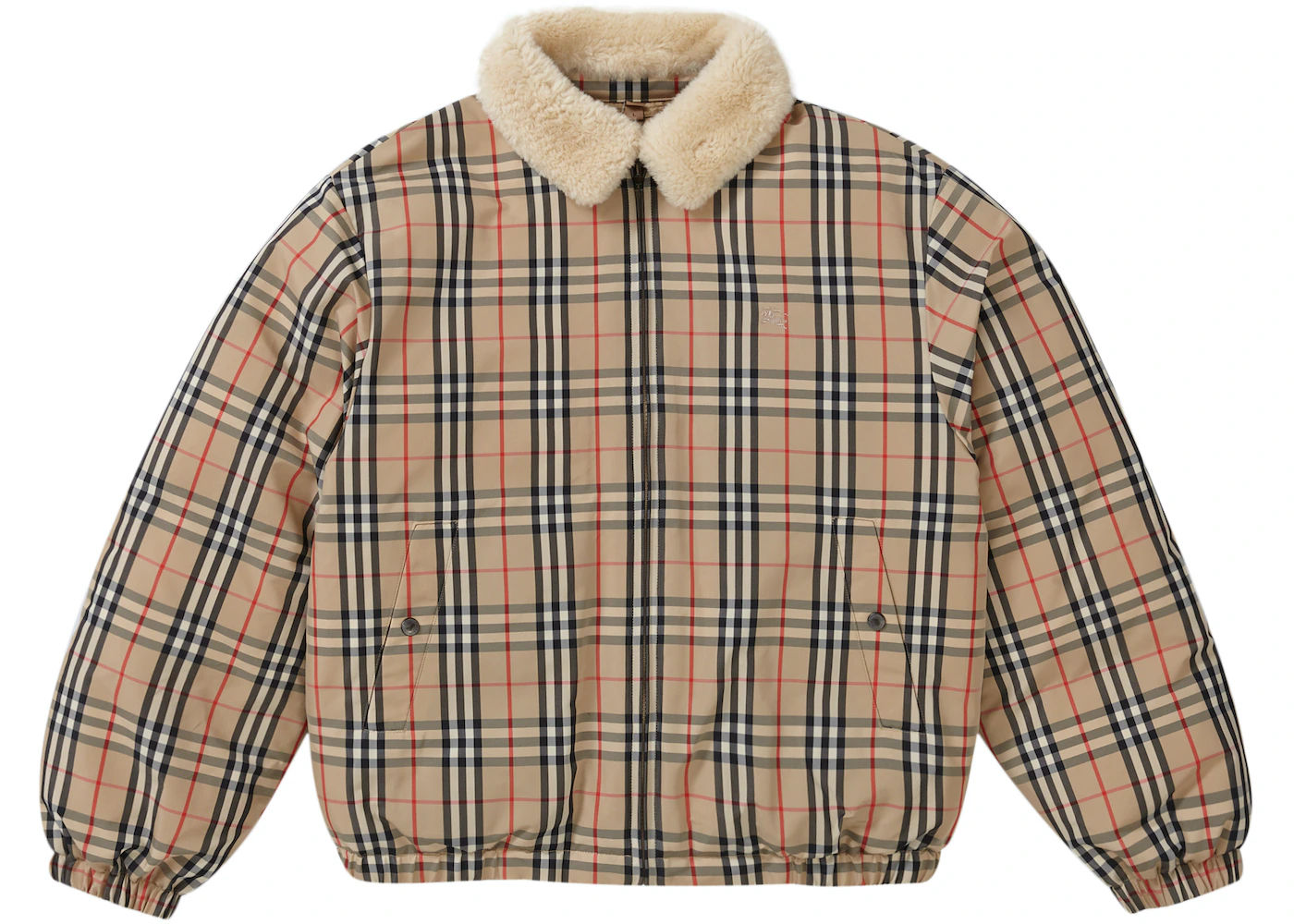 Supreme Burberry Shearling Collar Down Puffer Jacket Beige