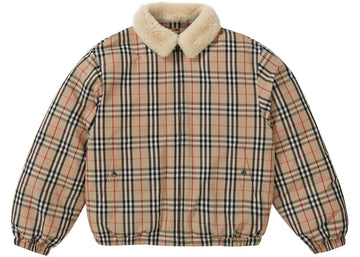 Supreme Burberry Shearling Collar Down Puffer Jacket Beige