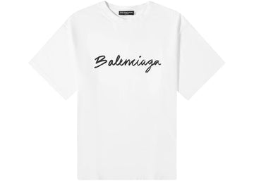 Balenciaga Script Logo T-shirt White/Black - Lightly Worn