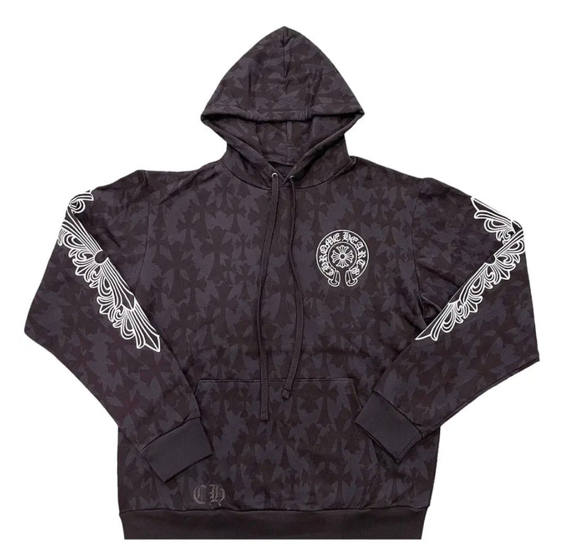 Chrome Hearts Plus Cross All Over Print Hoodie Black - Lightly Worn