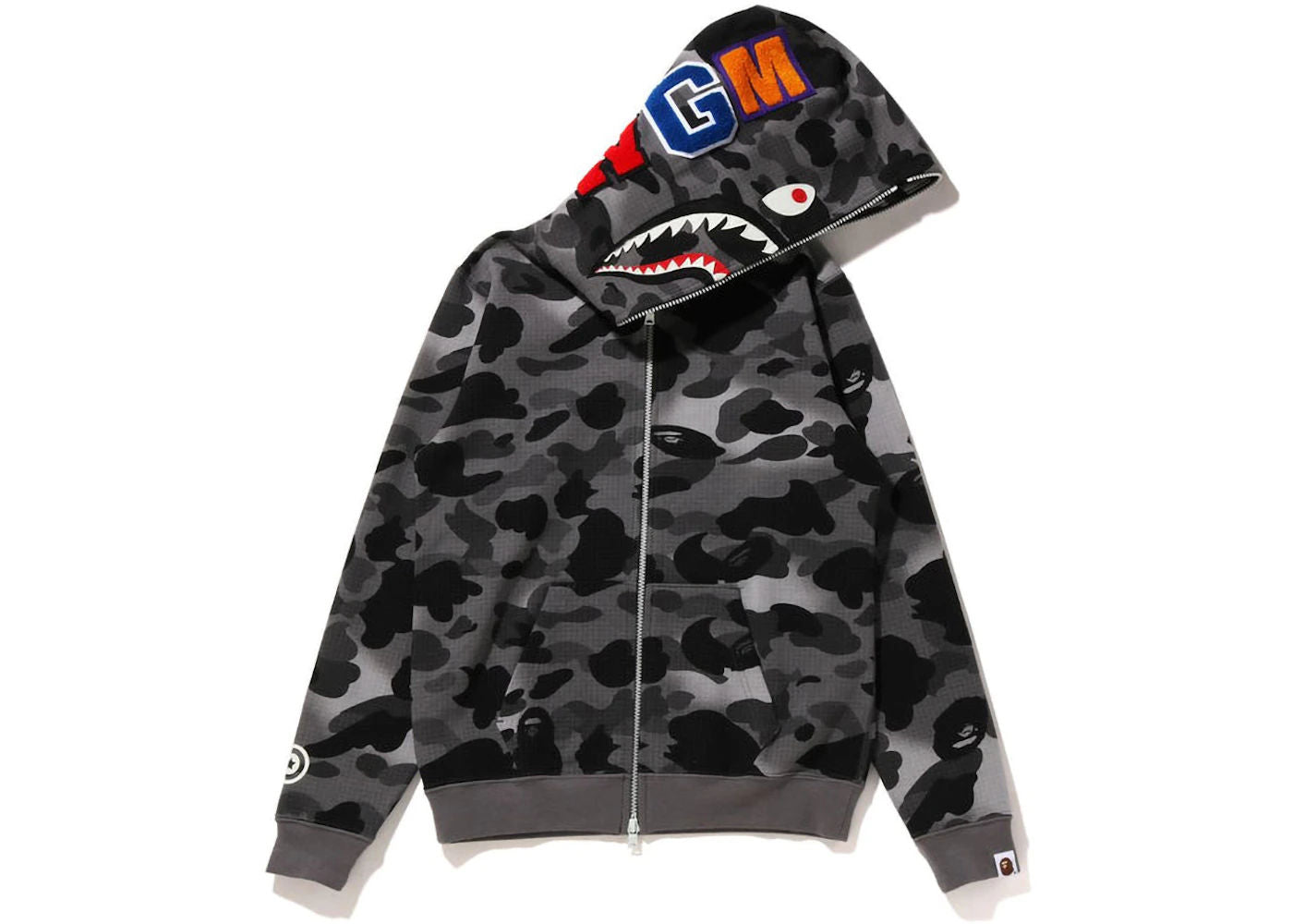 BAPE Women's GRID Camo Shark Full Zip Hoodie Black - Like New