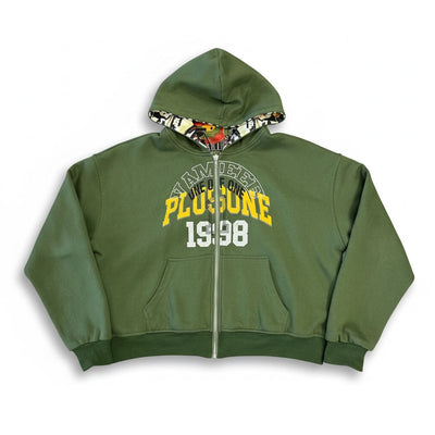 Plus One x Vamee Reversible Zip Up Hoodie Green - Lightly Worn