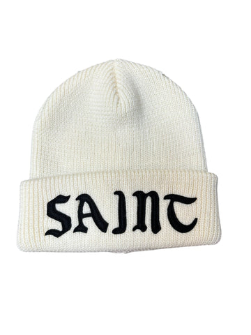 Saint Michael Logo Knit Beanie Cream