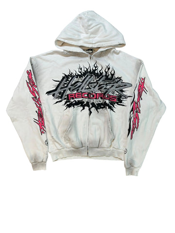 Hellstar Glitter Logo Zip Up Hoodie "White"