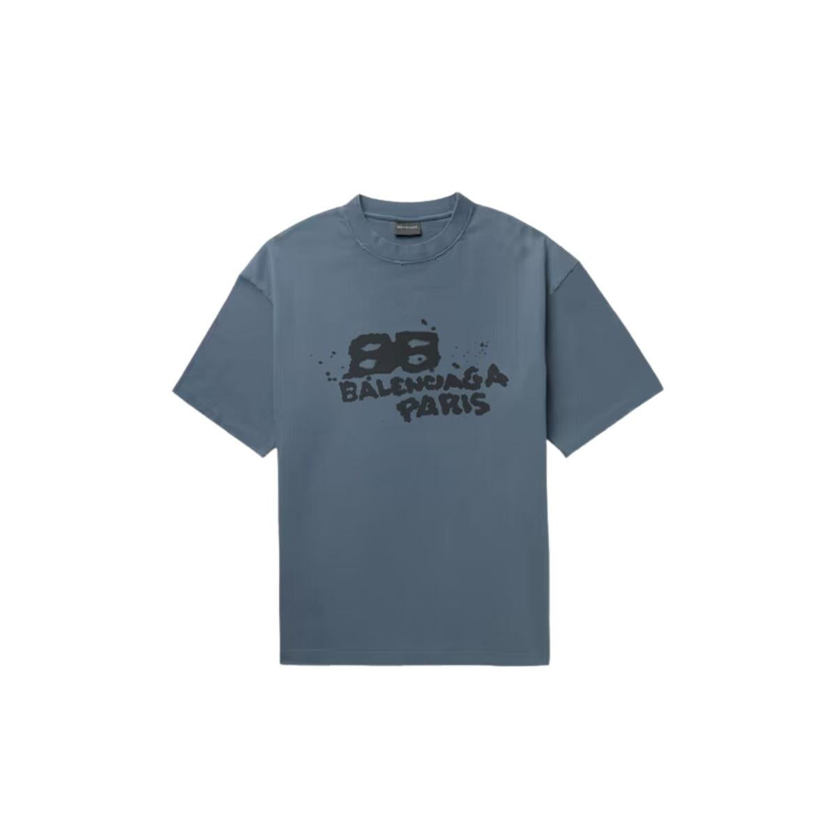Balenciaga Men's Hand Drawn BB Icon Medium Fit Vintage T-Shirt Black/Blue