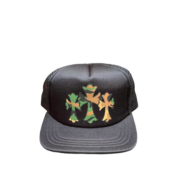 Chrome Hearts Triple Camo Cross Trucker Hat "Black"