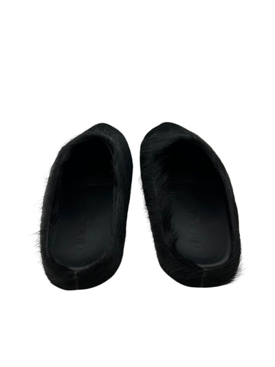 Marni Long Hair Calfskin Fussbett Sabot Mule Black - Lightly Worn