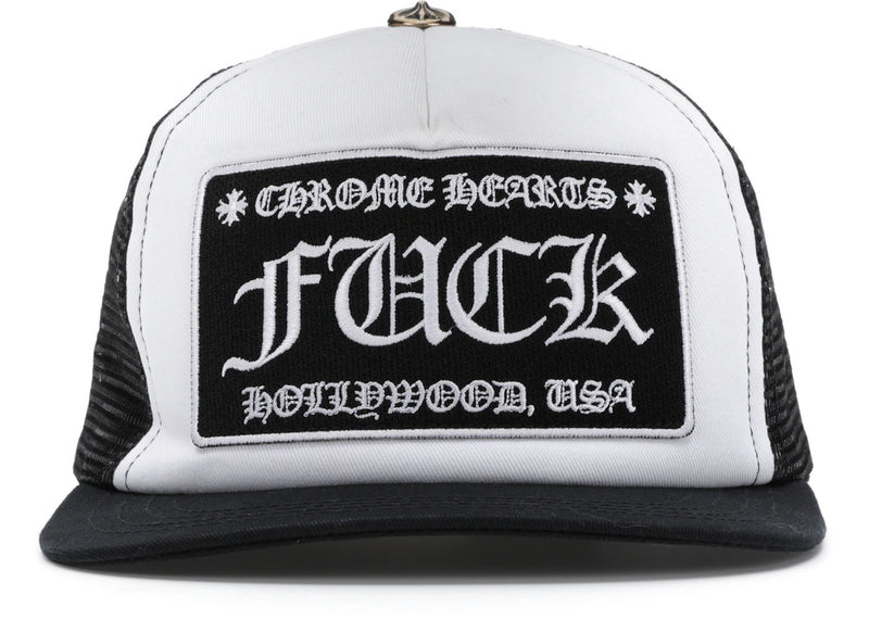 Chrome Hearts FUCK Hollywood Trucker Hat Black White