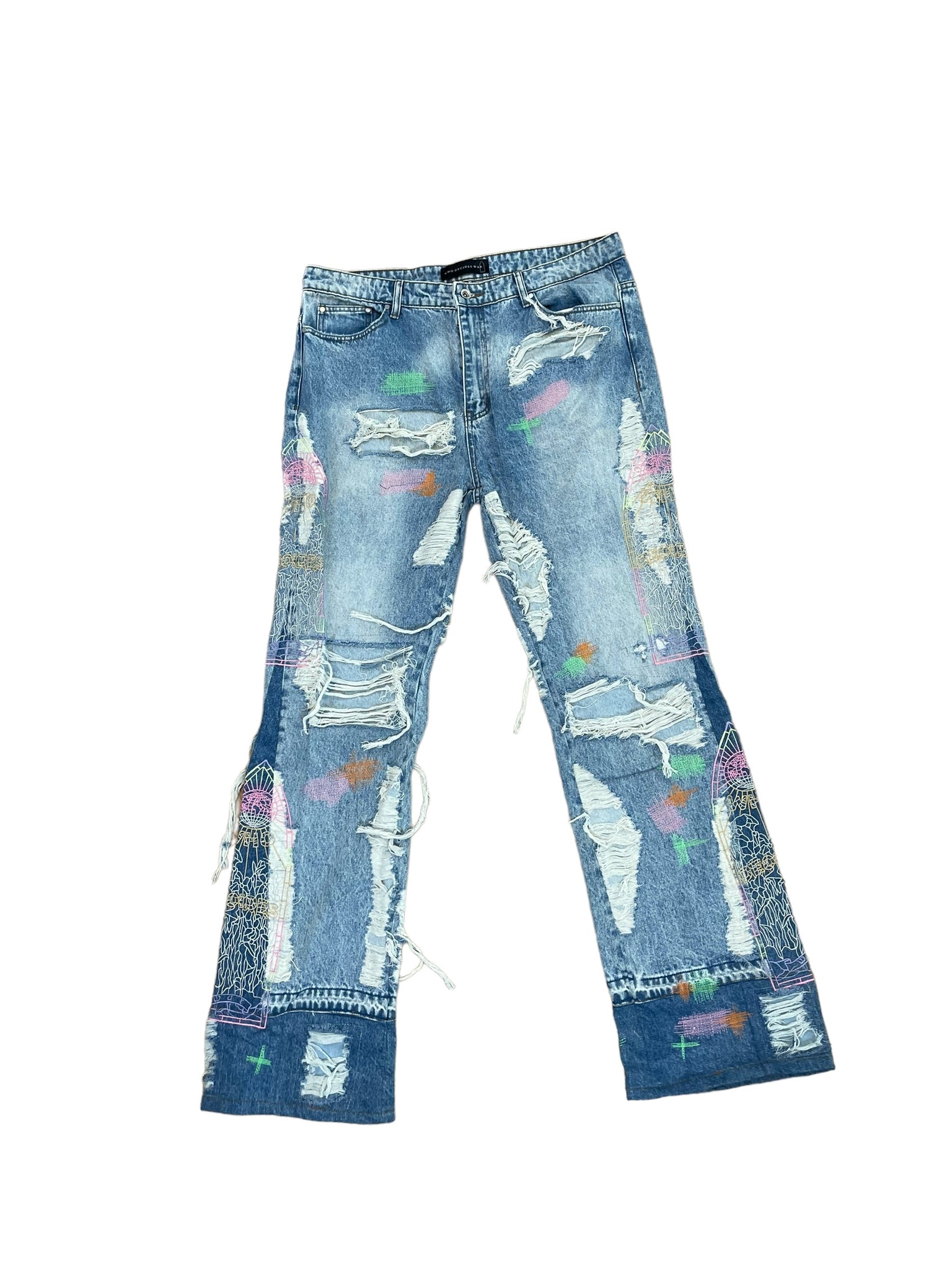 Who Decides War Technicolor Embroidery Denim Jeans "Lightwash"