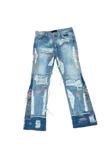 Who Decides War Technicolor Embroidery Denim Jeans "Lightwash"