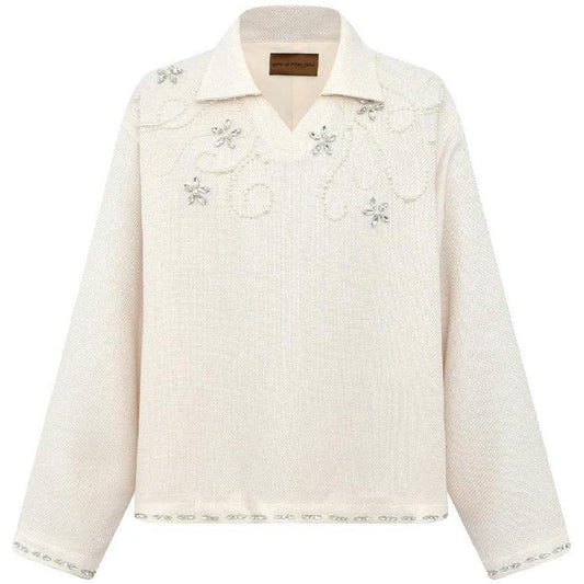 Birth Of Royal Child Diamond Embellished Floral Knit Top White