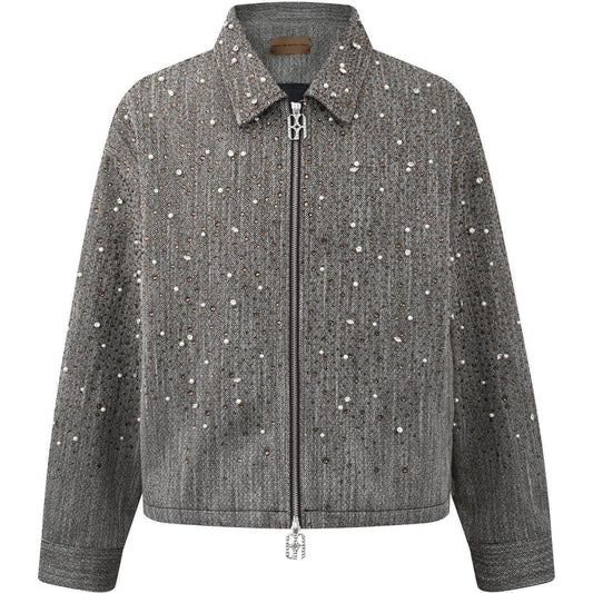 Birth of Royal Child Rhinestone Zipper Jacket "Dark Grey"