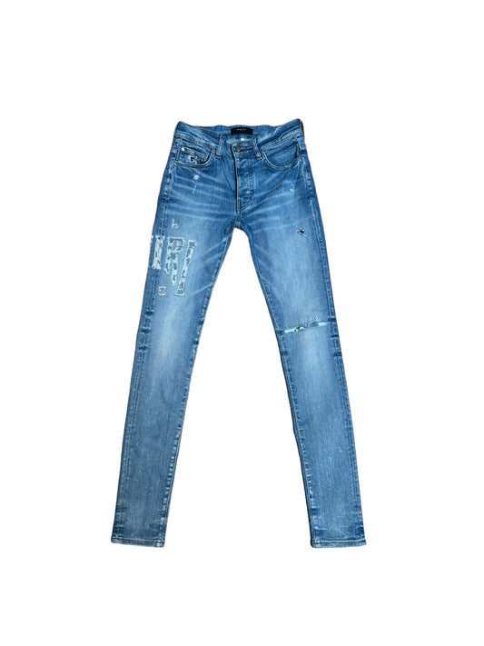 Amiri Distressed Logo Jeans "Light Wash" (Pre-Owned)