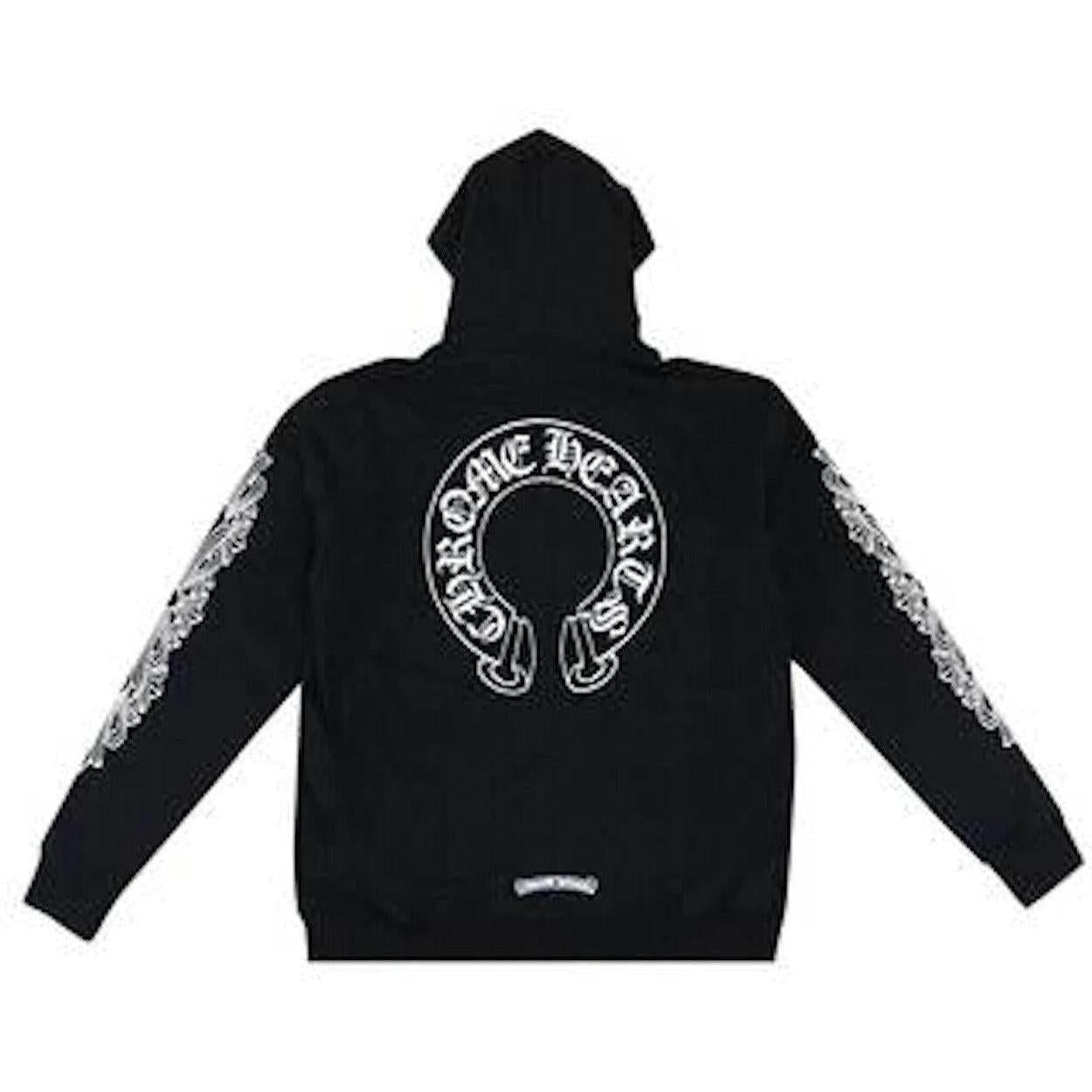 Chrome Hearts Horseshoe Floral Cross Sleeve Zip Up Hoodie Black/White - Lightly Worn