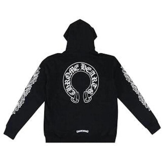 Chrome Hearts Horseshoe Floral Cross Sleeve Zip Up Hoodie Black/White - Lightly Worn