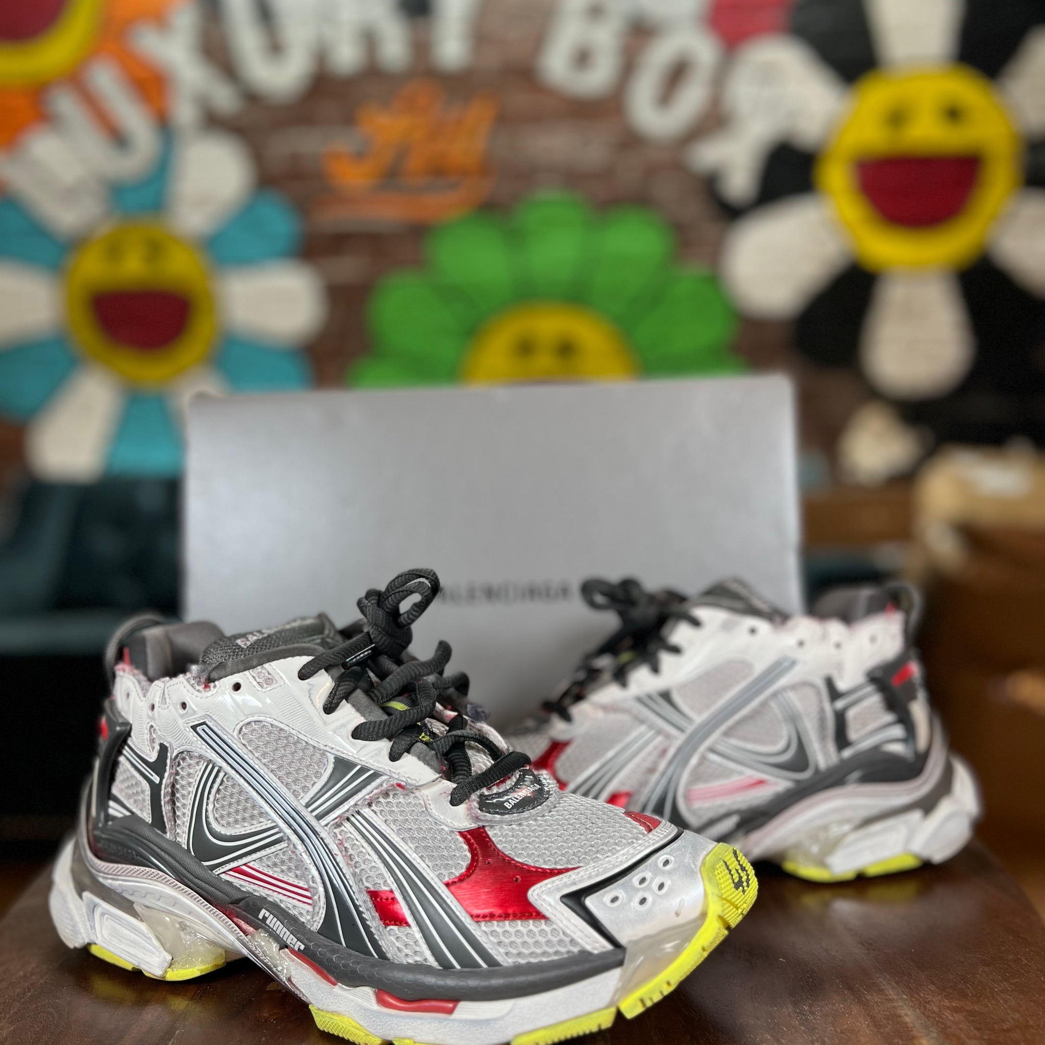 Balenciaga Track Runner "Grey/Red/Neon" (Pre-Owned W Box)