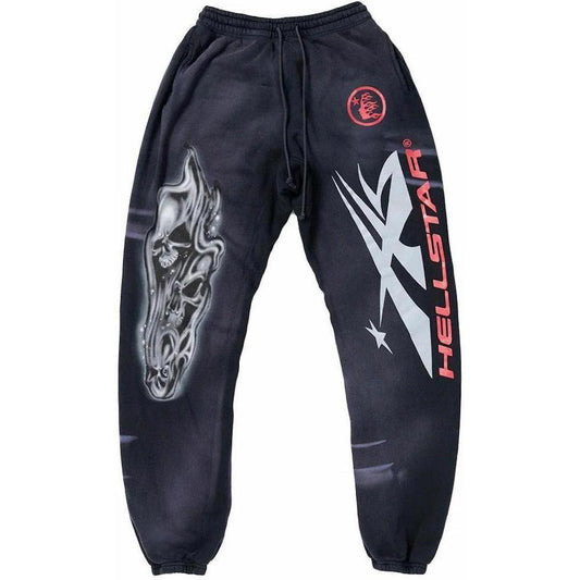 Hellstar Airbrushed Skull Closed Elastic Bottom Sweatpants Midnight Dye Black