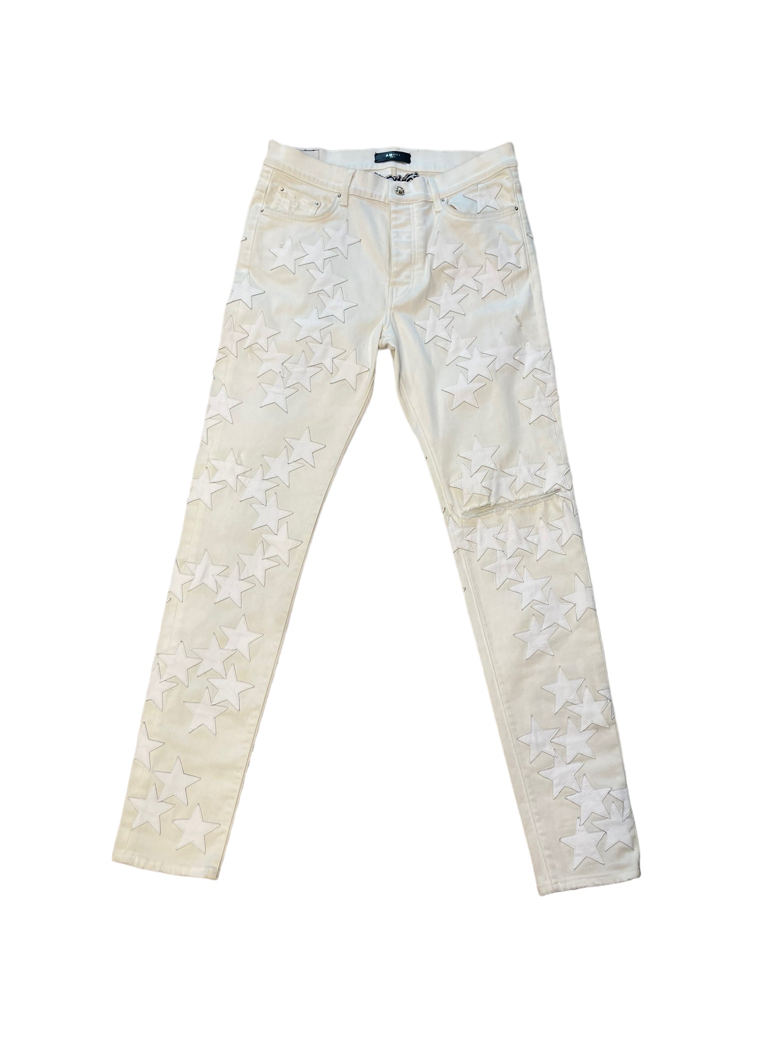 Amiri Alabaster Chemist Leather Star Jeans "Cream/White"