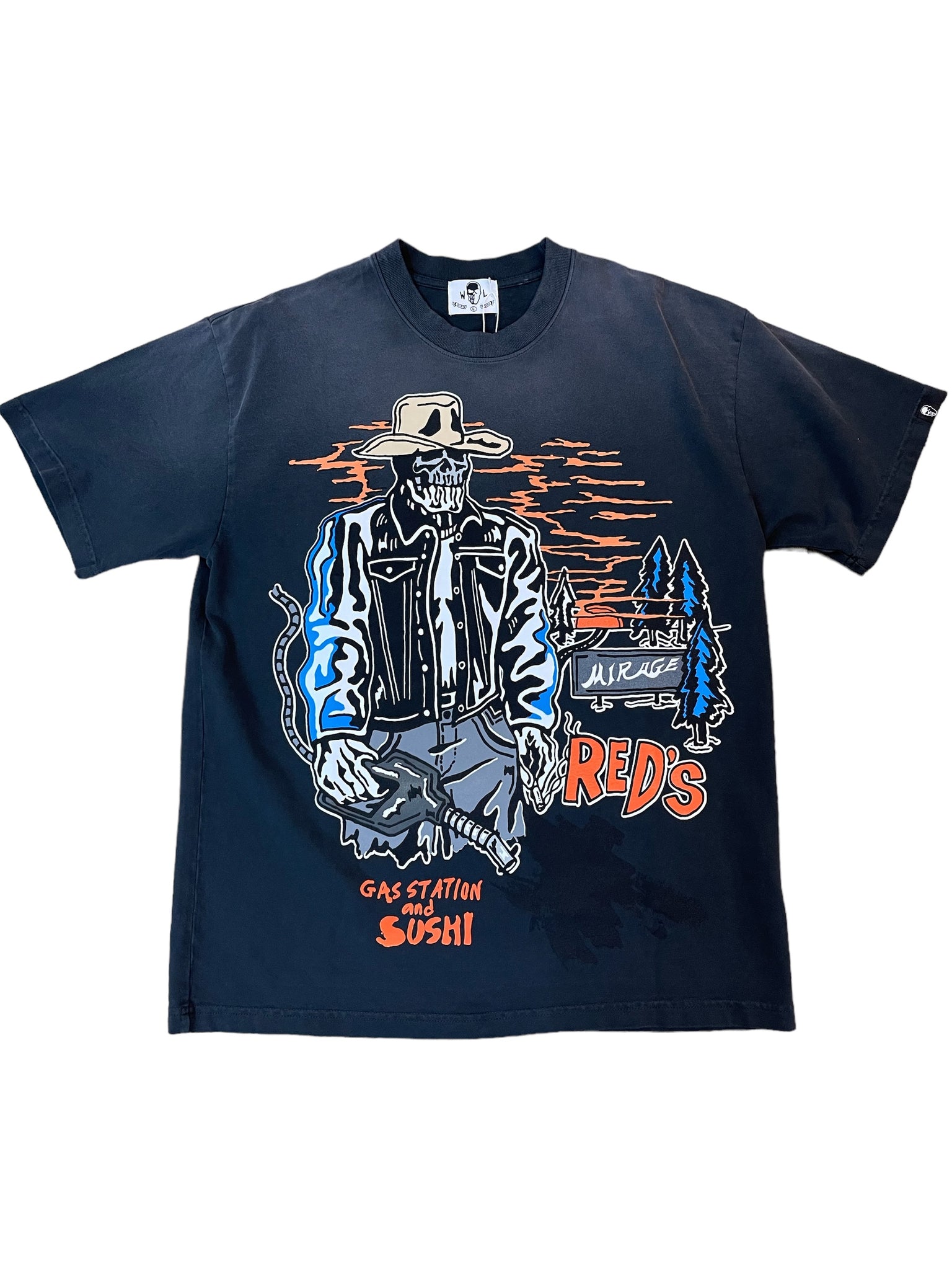 Warren Lotas Red's Country Gas Station and Sushi Tee "Washed Black"