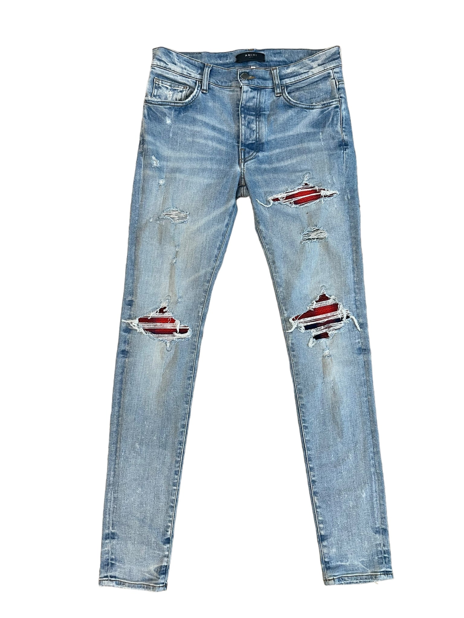 Amiri MX1 Red Dyed Patch Jeans "Lightwash"