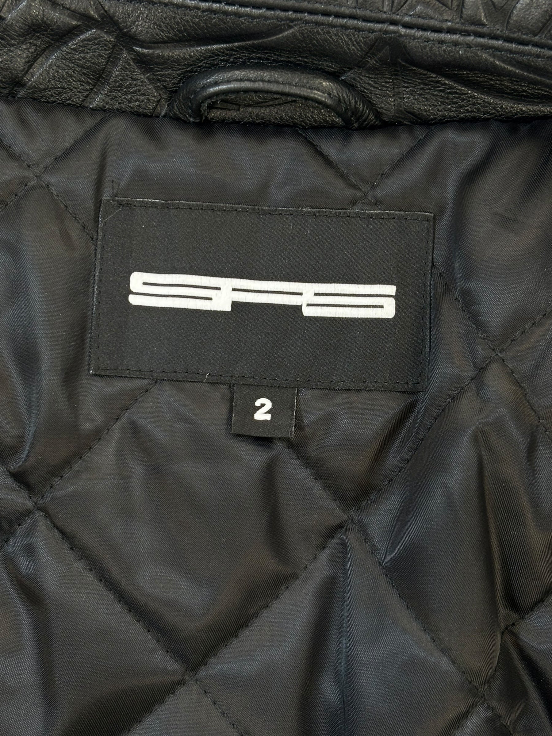 Sp5der Debossed Web Leather Jacket Black