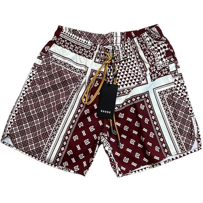 Rhude Card Print Swim Shorts "Maroon/White"
