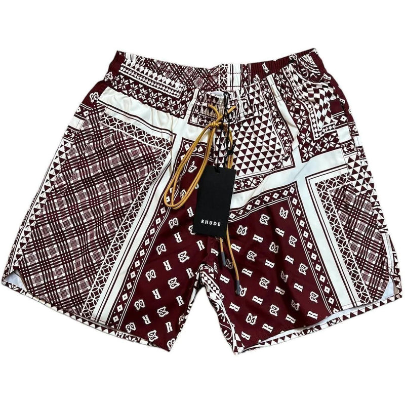 Rhude Card Print Swim Shorts "Maroon/White"