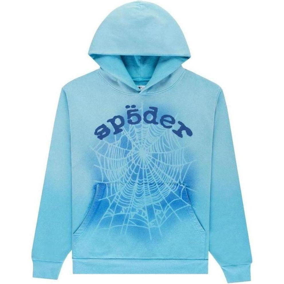 Sp5der OG Web V2 Spray Hoodie Light Blue
