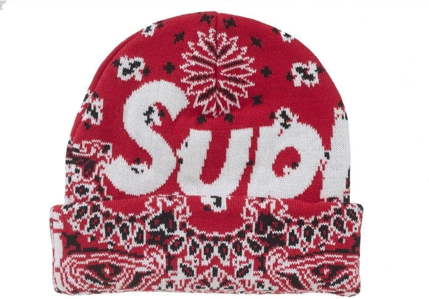 Supreme Bandana Big Logo Beanie Red