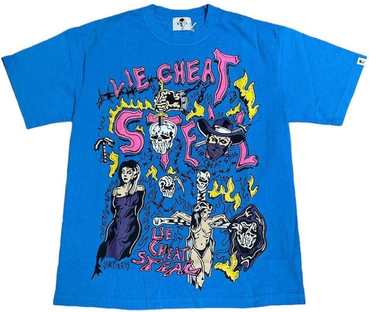 Warren Lotas Lie Cheat Steal Tee "Electric Blue"