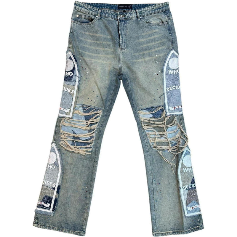 Who Decides War Distressed Patch Rhinestone "Light Wash"
