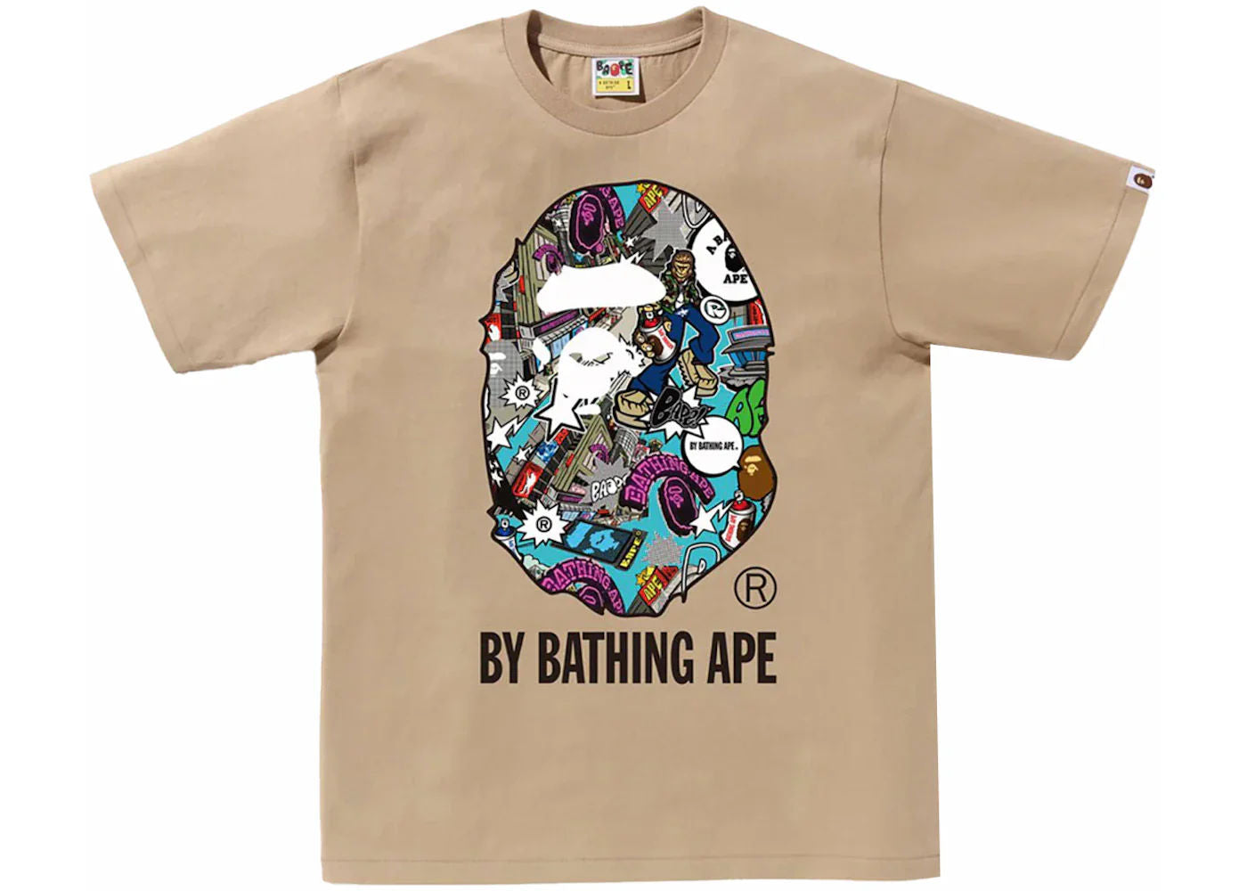 BAPE Comic Art Ape Head Tee Beige