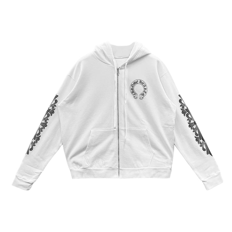 Chrome Hearts Floral Horseshoe Zip-up Hoodie White