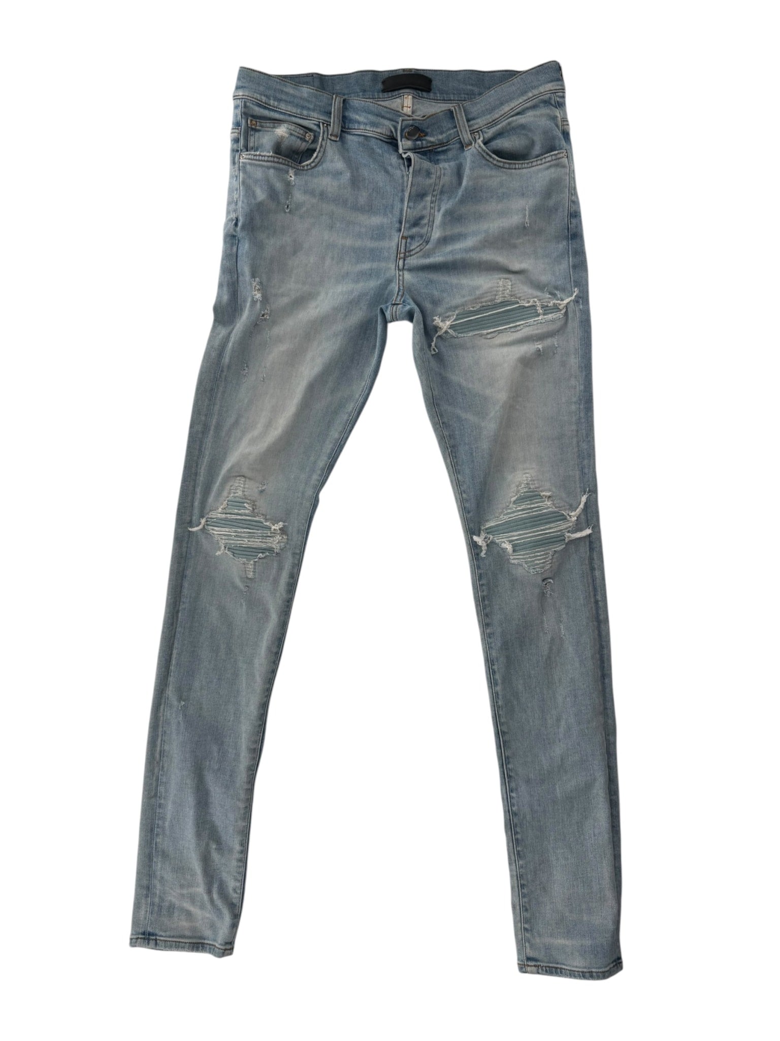 Amiri Mx1 Distressed Denim Blue Ribbed