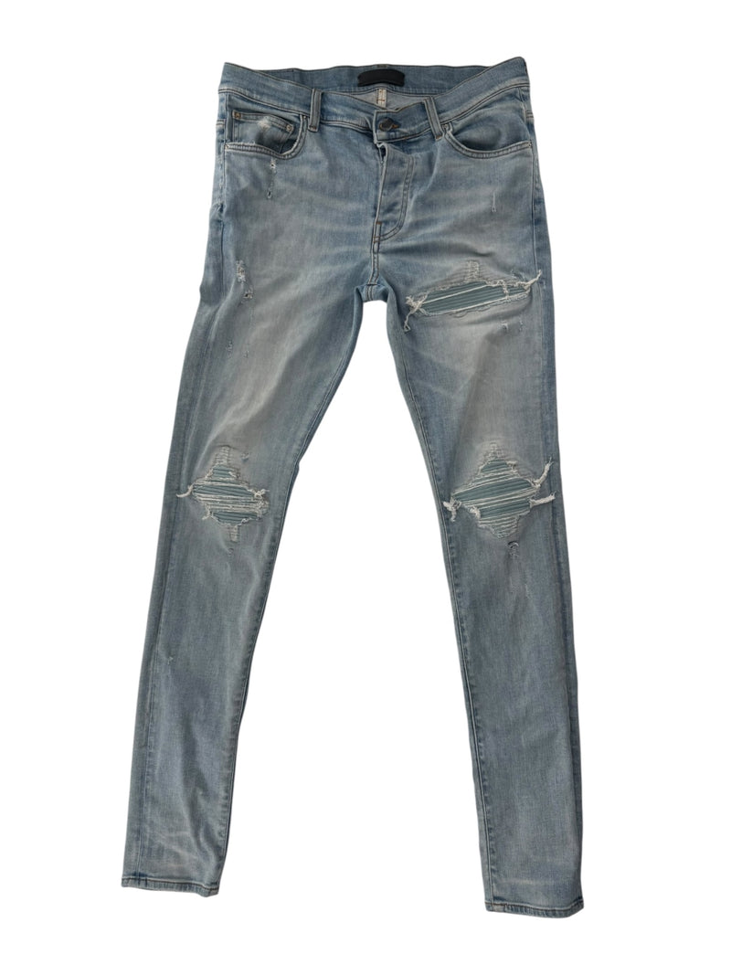 Amiri Mx1 Distressed Denim Blue Ribbed